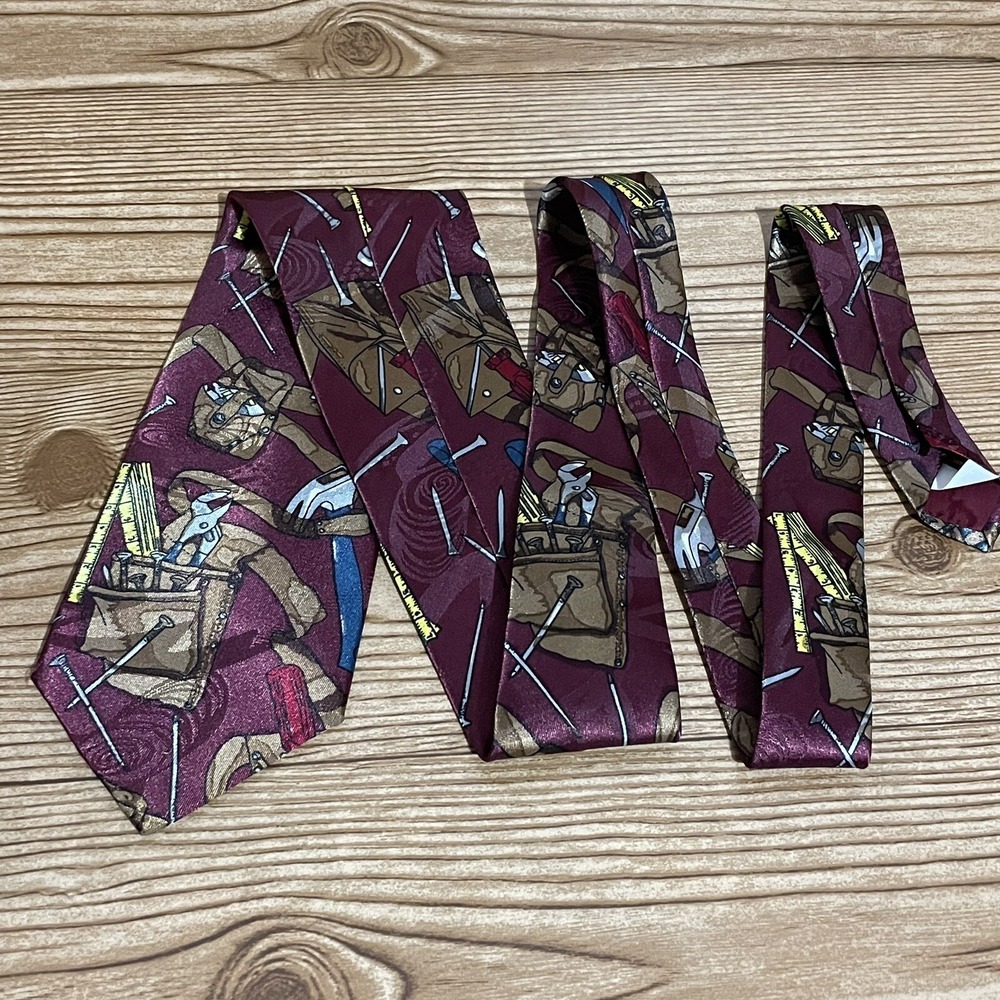 Vintage Home Improvement TV Show Necktie‎ Neck Tie Burgundy Tool Print Made USA